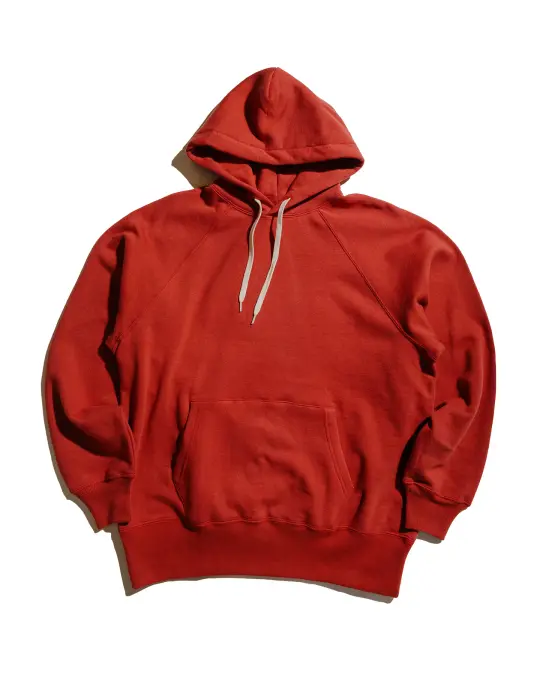 The Real McCoy’s MC24118 9 Oz. Loopwheel Raglan Hooded Sweatshirt Cherry