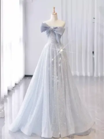 Elegant Lavender Glitter A-Line Strapless Corset Maxi Evening Dress RS573