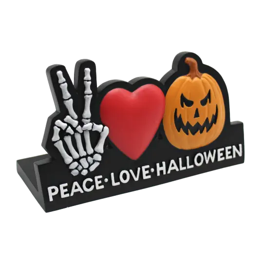 Peace Love Halloween Plaque - Retro Halloween Decor - Hippie Halloween Sign