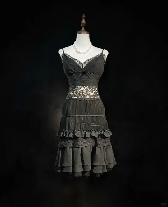 Black suspender waist cake skirt mid-length skirt homecoming dress R4930