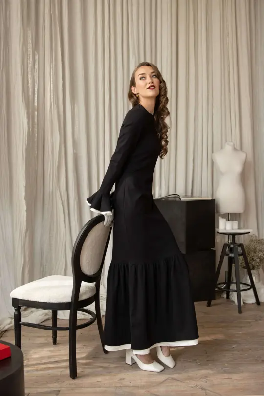 Long Sleeve Maxi Dress in Black | Quiet Elegance