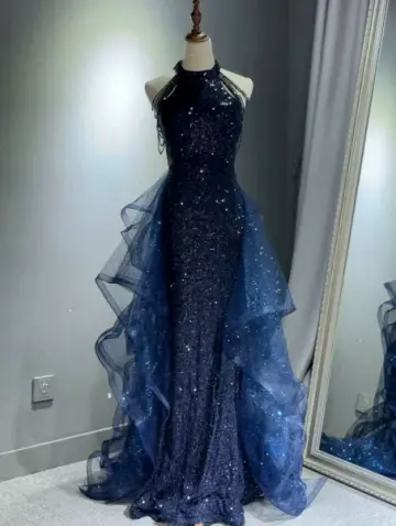 Sparkly Starry Prom Gown , Tulle Glitter Maxi Evening Dress Celebrity Dress RS1632