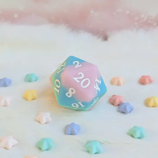 Dazed and Dreamy Oversized D20 – Pastel Rainbow Large Die for DnD | Fennek & Finch