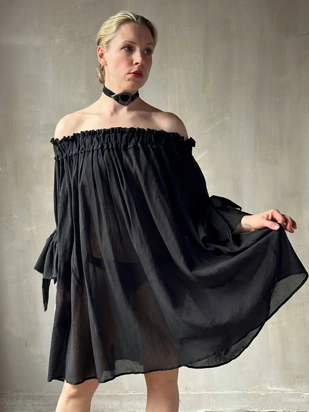 Spring '26: Paperbag Tunic in Black Cotton Voile (In Stock)