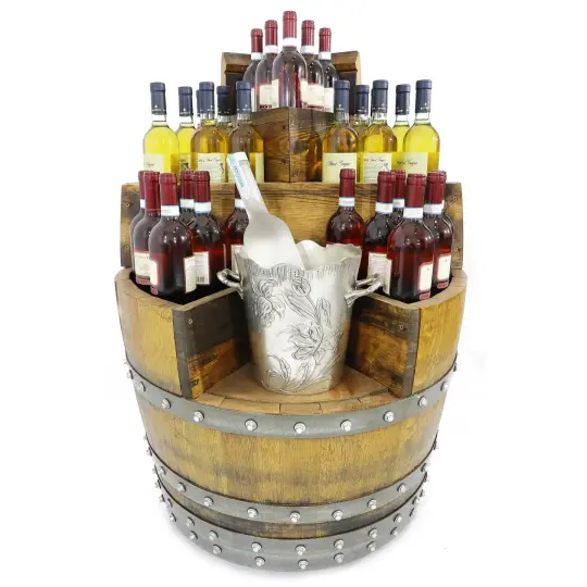 Whiskey & Wine Barrel Top Shelf Bar Cabinet — Door Shelf, Reclaimed Oak