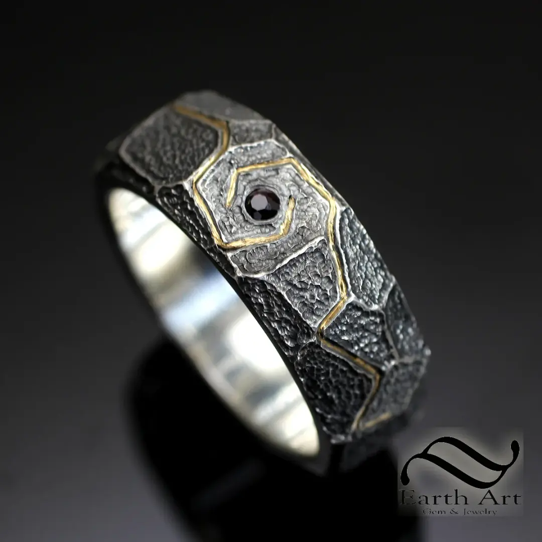 Ruby Druids Ring with Gold Inlay in Sterling Silver