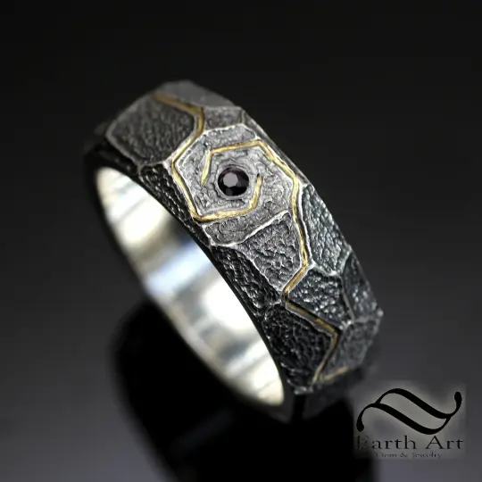 Ruby Druids Ring with Gold Inlay in Sterling Silver
