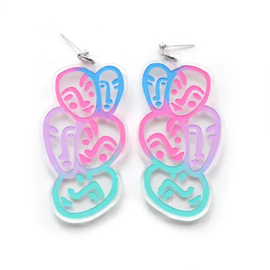 Face Earrings with Blue and Pink Ombre