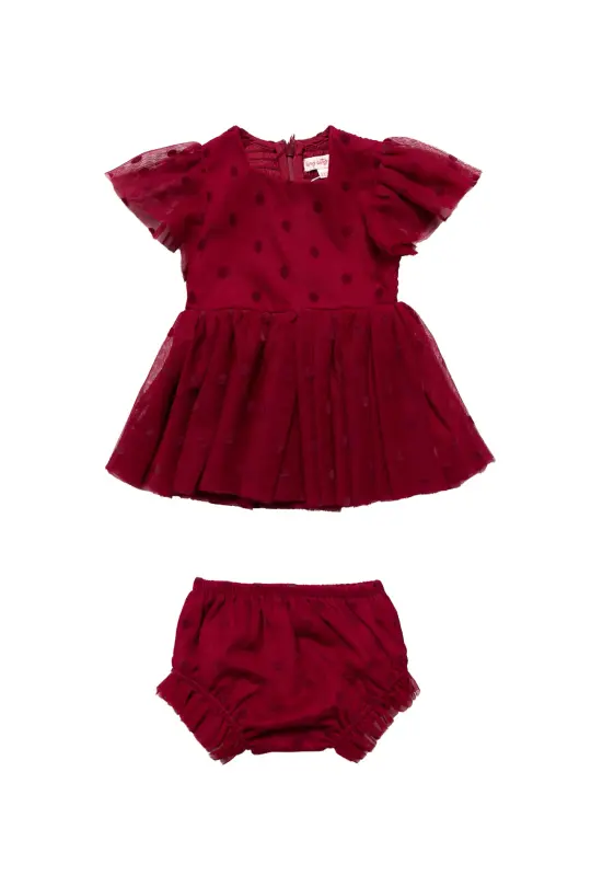 Baby Solange Dress Set in Burgundy Tulle