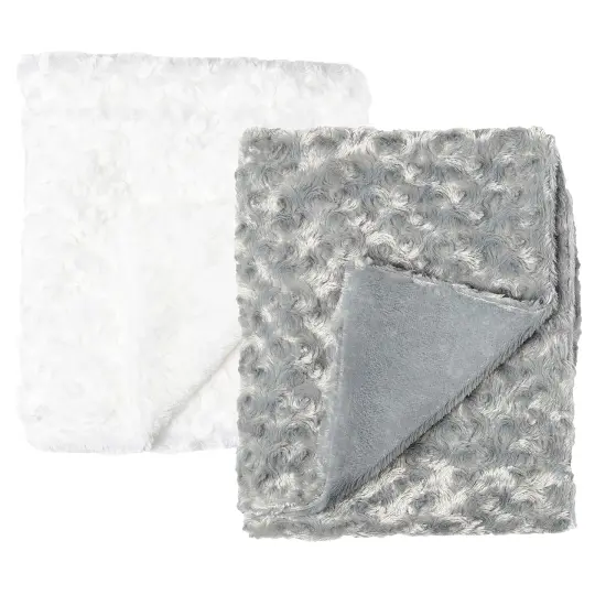 Baby Mode Baby Boys and Baby Girls 2 Pack Curly Plush Baby Blankets, White and Gray