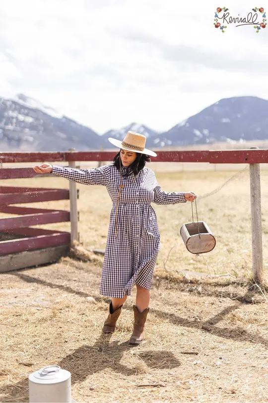 Chore Dress in Plum Tree Gingham-Small