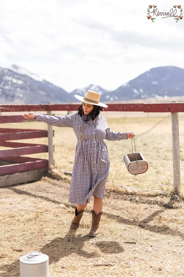 Chore Dress in Plum Tree Gingham-Small