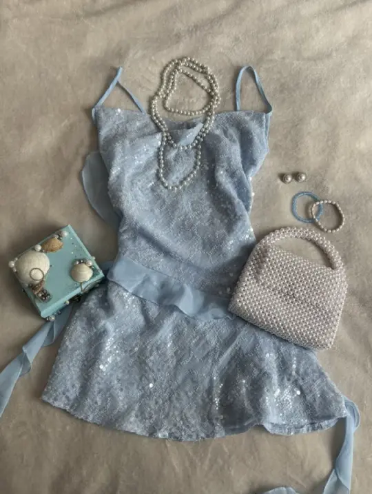 Glitter Corset Homecoming Dress , Charming Dusty Blue Short Prom Dress Cami Dress RS1972