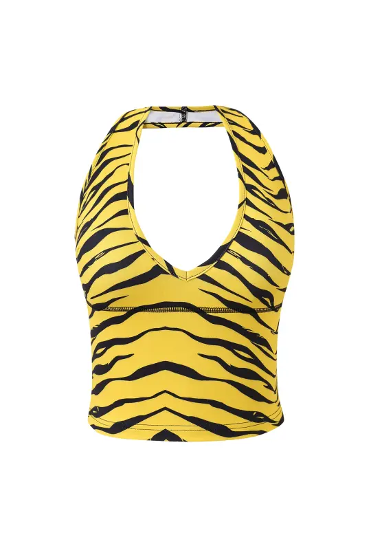 Yoga V-Neck Halter Top Tiger Stripe