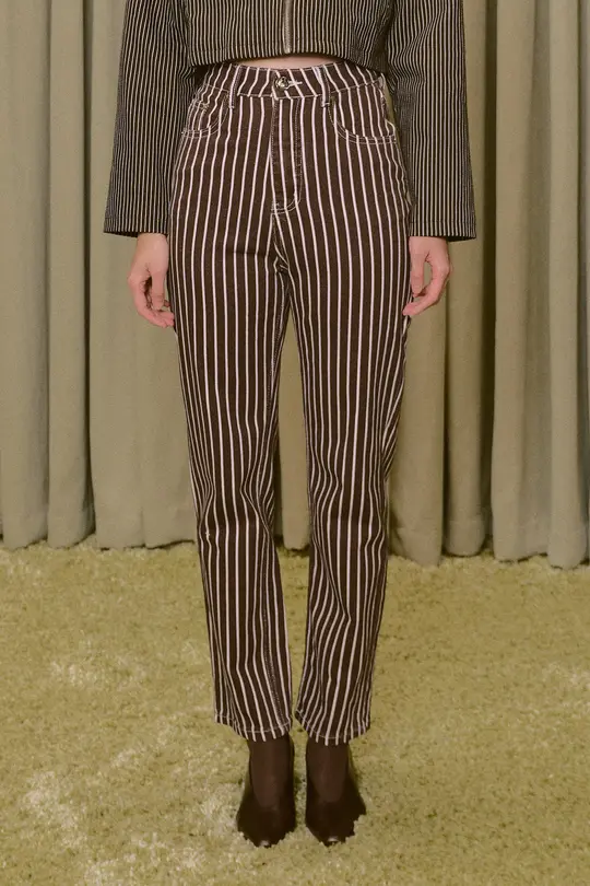 Brown Thick Stripe Railroad Jeans