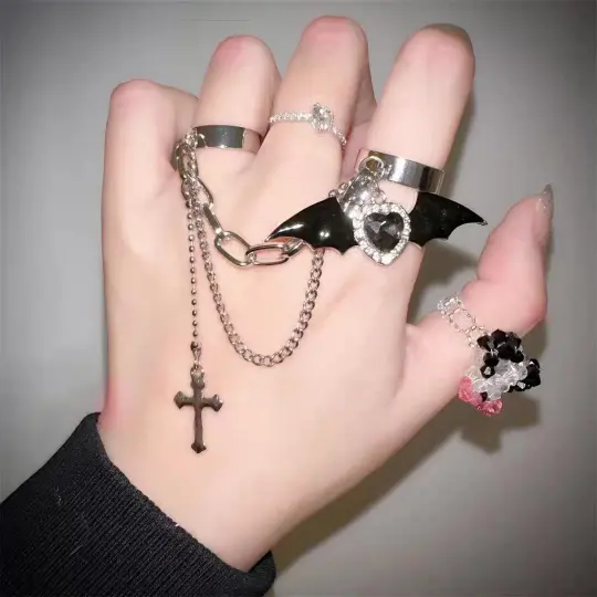 Bat Doll Kawaii Goth Bat Wings & Cross Ring Set