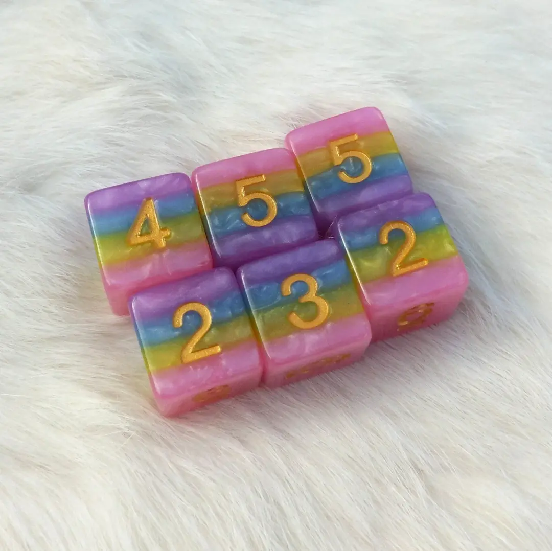 Pastel Rainbow D6 Dice Set, 6 Pearly 16 mm Dice