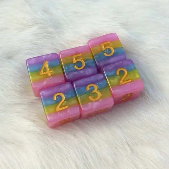 Pastel Rainbow D6 Dice Set, 6 Pearly 16 mm Dice