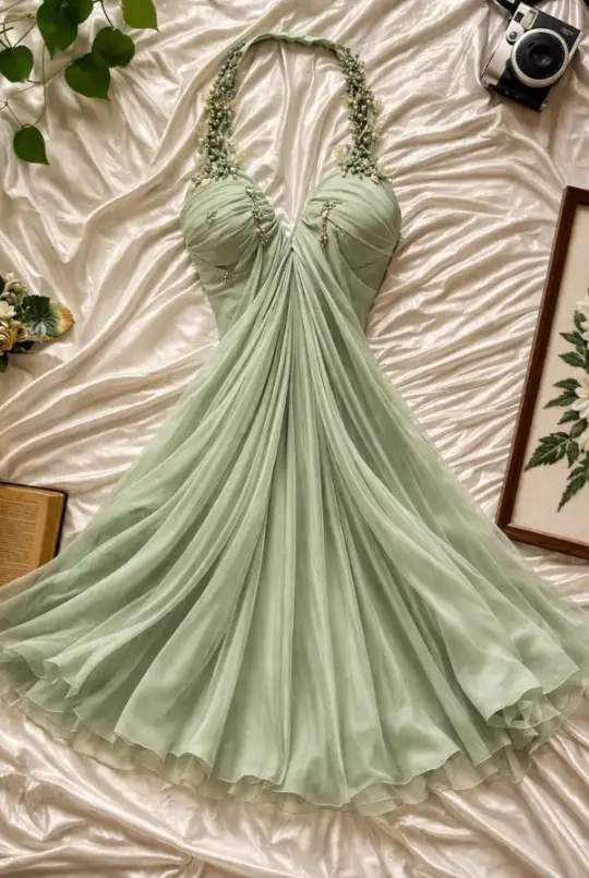Fresh Green Prom Gown , Flowy Chiffon Corset Midi Summer Dress RS1418