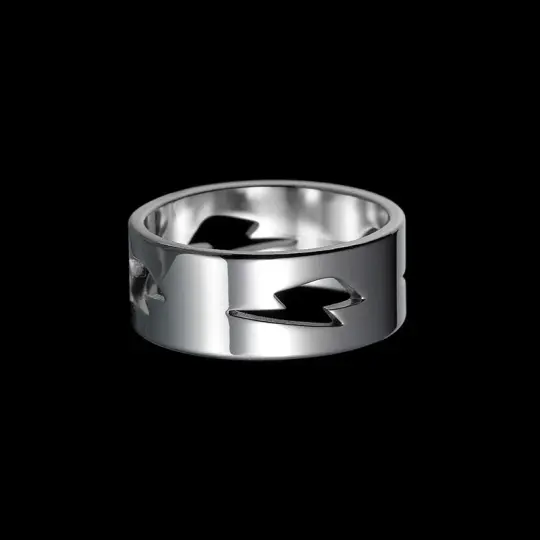 Chunky Silver Lightning Bolt Ring in Stainless Steel