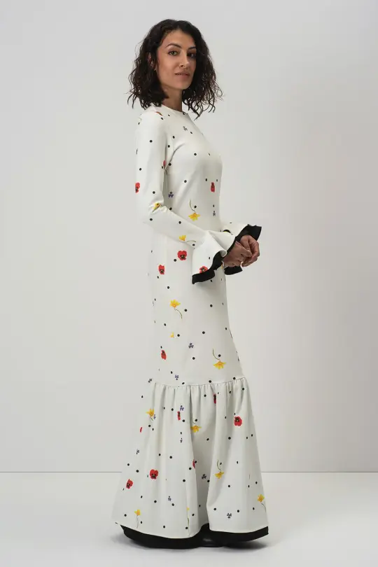 Floral Long Sleeve Maxi Dress in White | Dancing Romance