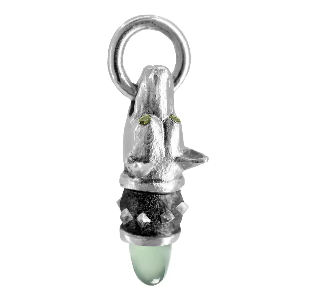 Garlik - Watchful Hound Pendant with Aqua Chalcedony and Sapphires