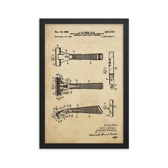 Vintage Schick Patent Drawing Framed Print