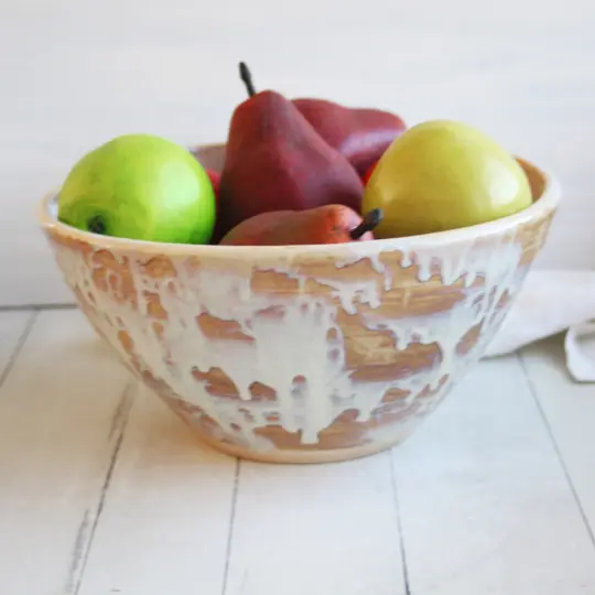 Custom 4 Quart Large Serving Bowl for Mike and Kathleen in Rustic White and Ocher Glaze