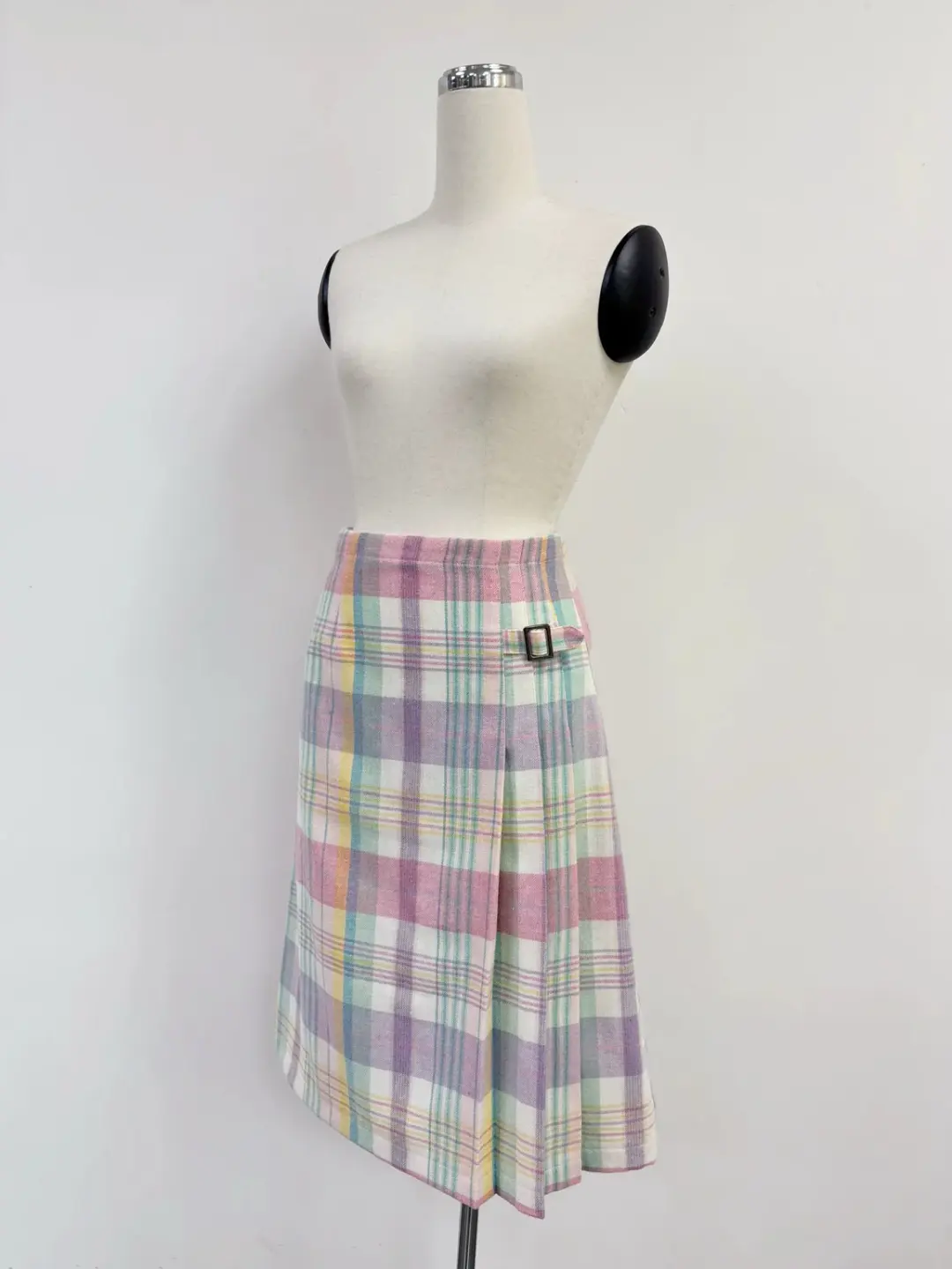 SAMPLE #429 - S wool Midi Buckle Skirt - Easter Plaid