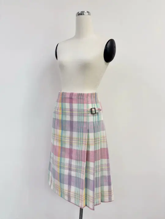 SAMPLE #429 - S wool Midi Buckle Skirt - Easter Plaid