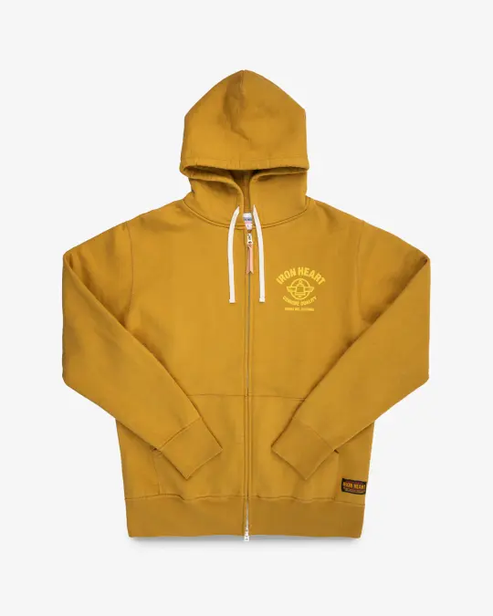 Printed 14oz Ultra Heavyweight Loopwheel Cotton Zippered Hoodie - Mustard