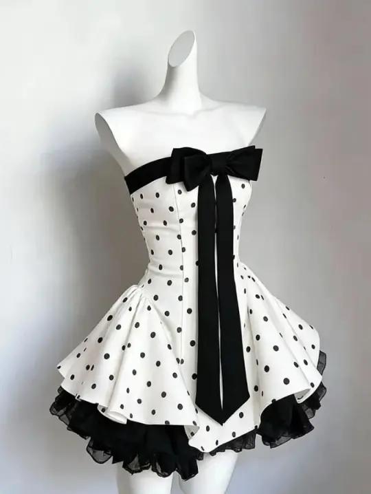 Pretty White Homecoming Dress , Polka Dots Tiered Corset Short Prom Dress Birthday Dress RS1706