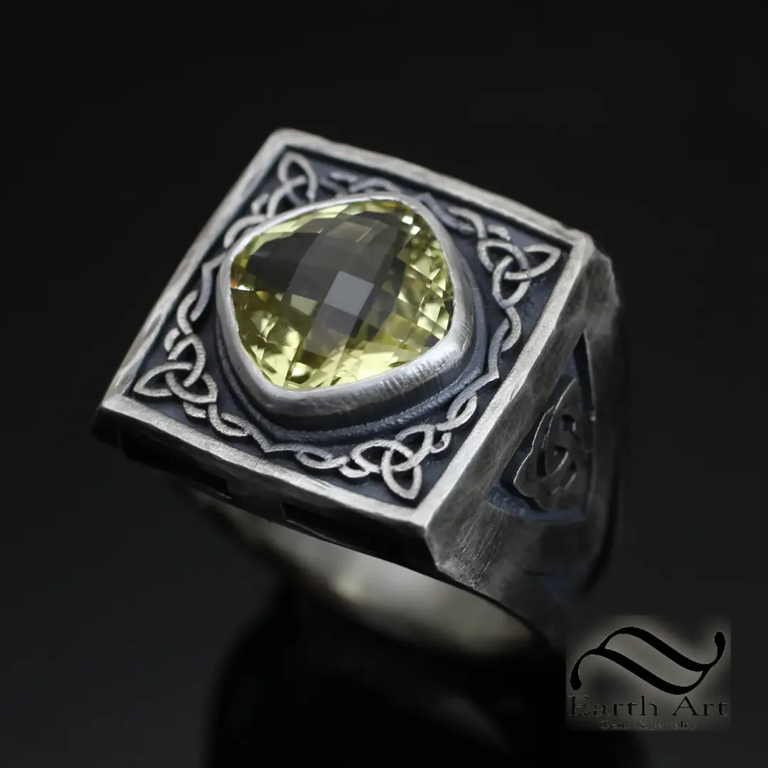 Mens Viking Quartz Signet Ring