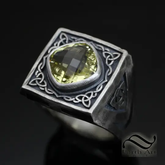 Mens Viking Quartz Signet Ring
