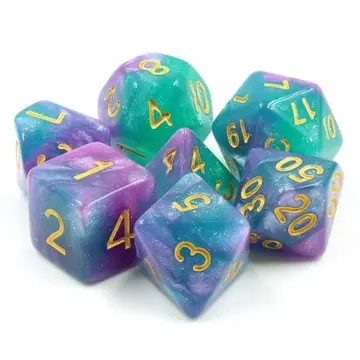 Byzantium Dice Set – Blue, Purple & Green Glittering Galaxy Marble