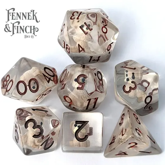 Puppy Dog Dice Set – 7-Piece Beige Dogs Grey Resin Animal DnD Dice