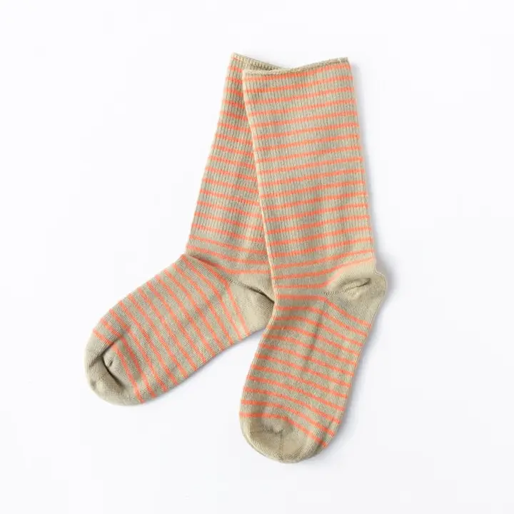 Striped Slouch Socks - Sage/Salmon