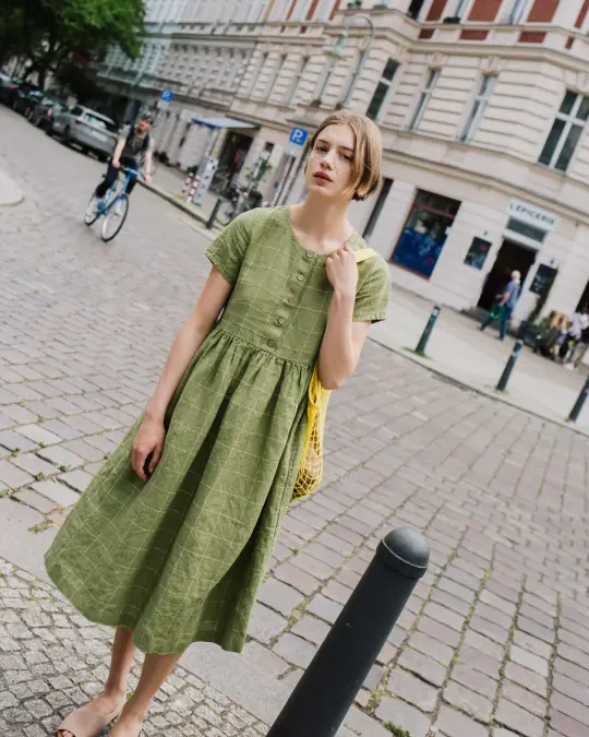 Maxi MAMA-2 short sleeve linen dress