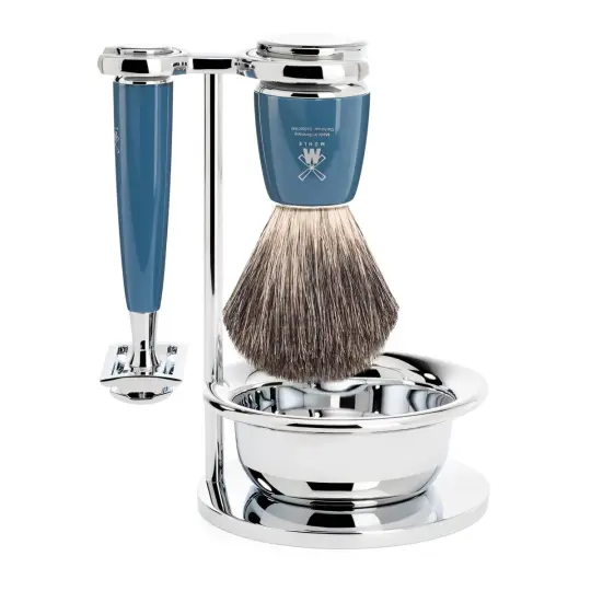MÜHLE RYTMO 4 Pc. Shaving Set, Pure Badger Brush & Safety Razor, Petrol
