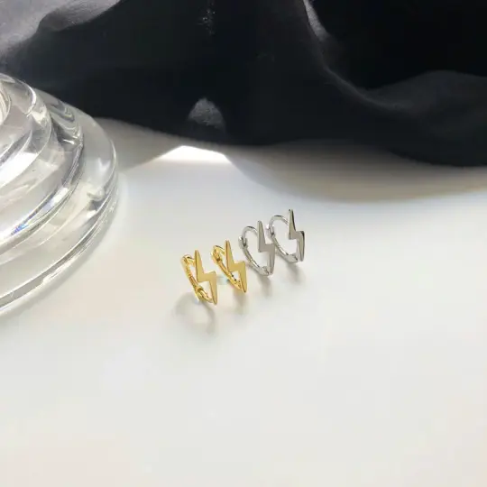 Lightning Bolt Hoop Earrings (Silver 925)