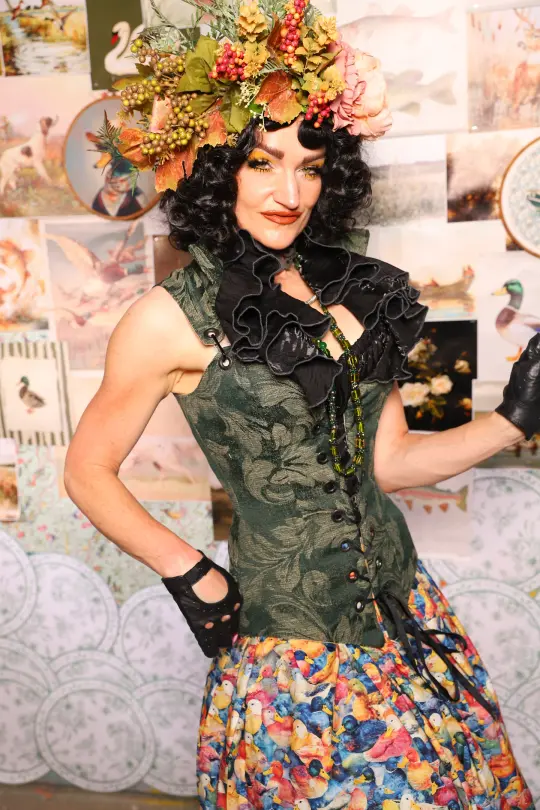Courtier Overbust w/collar in Forest Scroll - The Fowl Majesty Collection