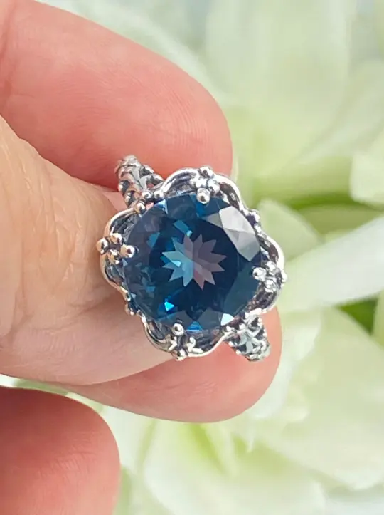 Natural London Blue Topaz Victorian Ring, Size 9.5, Speechless #D103 - Ready to Ship