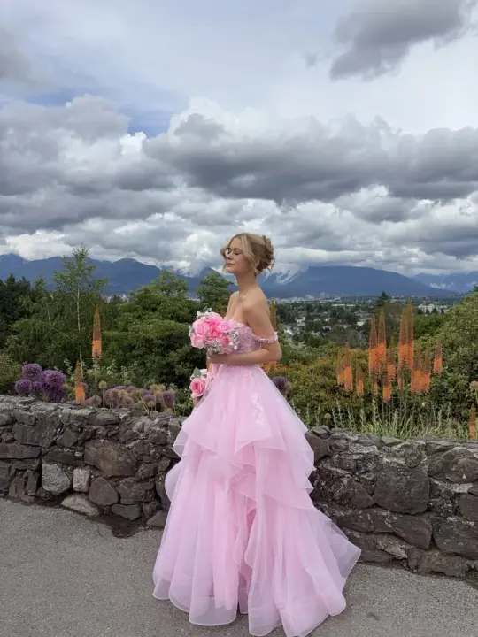 Gentle Tulle Puffy Women's Prom Gown Blush Pink Waist Fitted Maxi Evening Dress Birthday Dress — Fall Outfit 2026 New  RS3268
