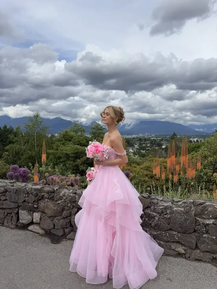 Gentle Tulle Puffy Women's Prom Gown Blush Pink Waist Fitted Maxi Evening Dress Birthday Dress — Fall Outfit 2026 New  RS3268