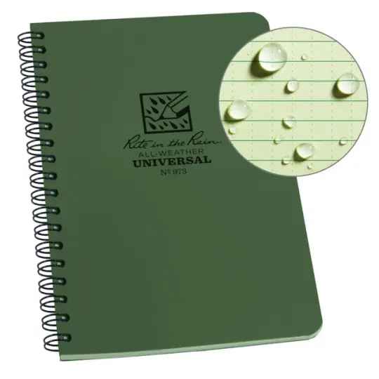 Weatherproof Side Spiral Notebook, 4.625" x 7", Green Cover, Universal Pattern (No. 973)