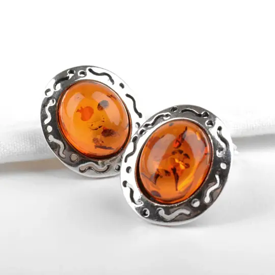 Amber & Silver Clip-On Earrings