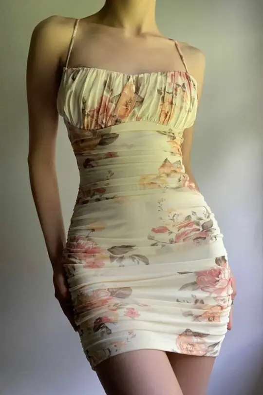 White retro printed suspenders waist slim hip skirt homecoming dress R3212