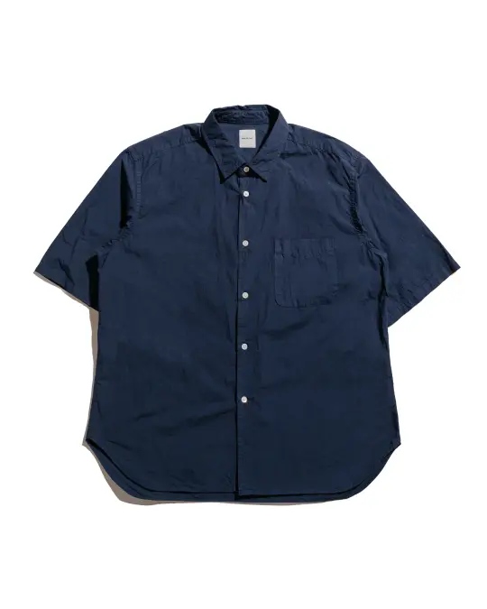 Sage de Cret Organic Cotton Broadcloth Short Sleeve Regular Collar Shirt Navy