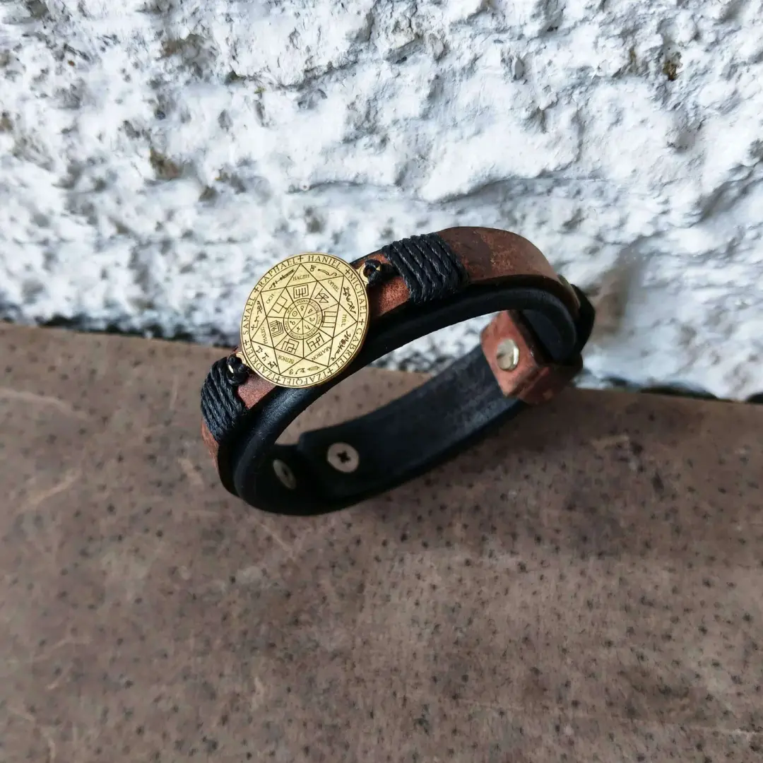 7 Archangels Seal Leather Bracelet | Men's Celestial Talisman