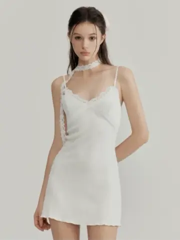 White suspender lace edge neckline waist slimming slimming simple short skirt homecoming dress R4813